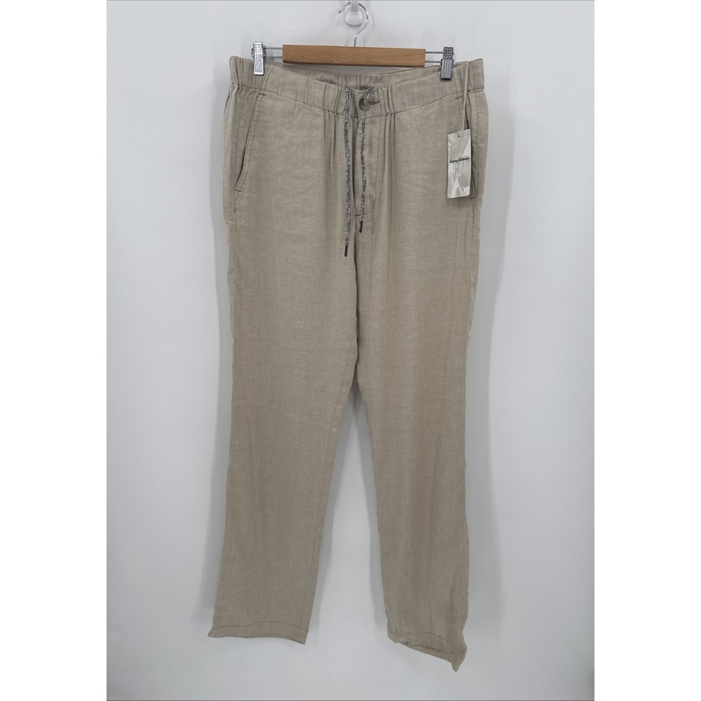 Tommy Bahama Mens Cotton Beige Linen Stretch Drawstring Pants Size Large Comfort
